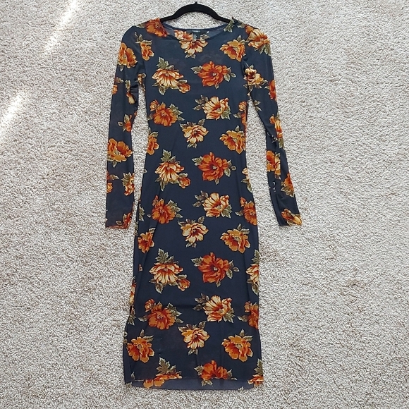 Forever 21 Dresses & Skirts - Mesh Orange Floral Long Sleeve Dress